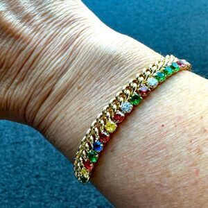 NEW 18K Yellow Gold Plated Multicolor CZ Adjustable Tennis Chain Bracelet 7” 8”